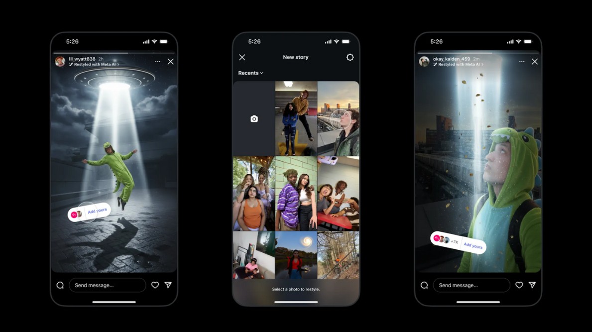 Image showing Instagram’s Restyle AI feature transforming a photo style instantly.