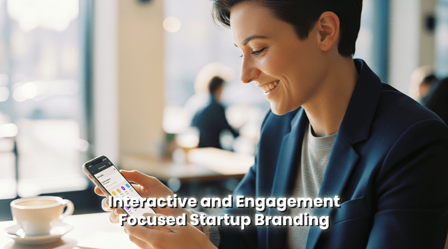 Modern Entrepreneur Engaging with Interactive Startup Branding App